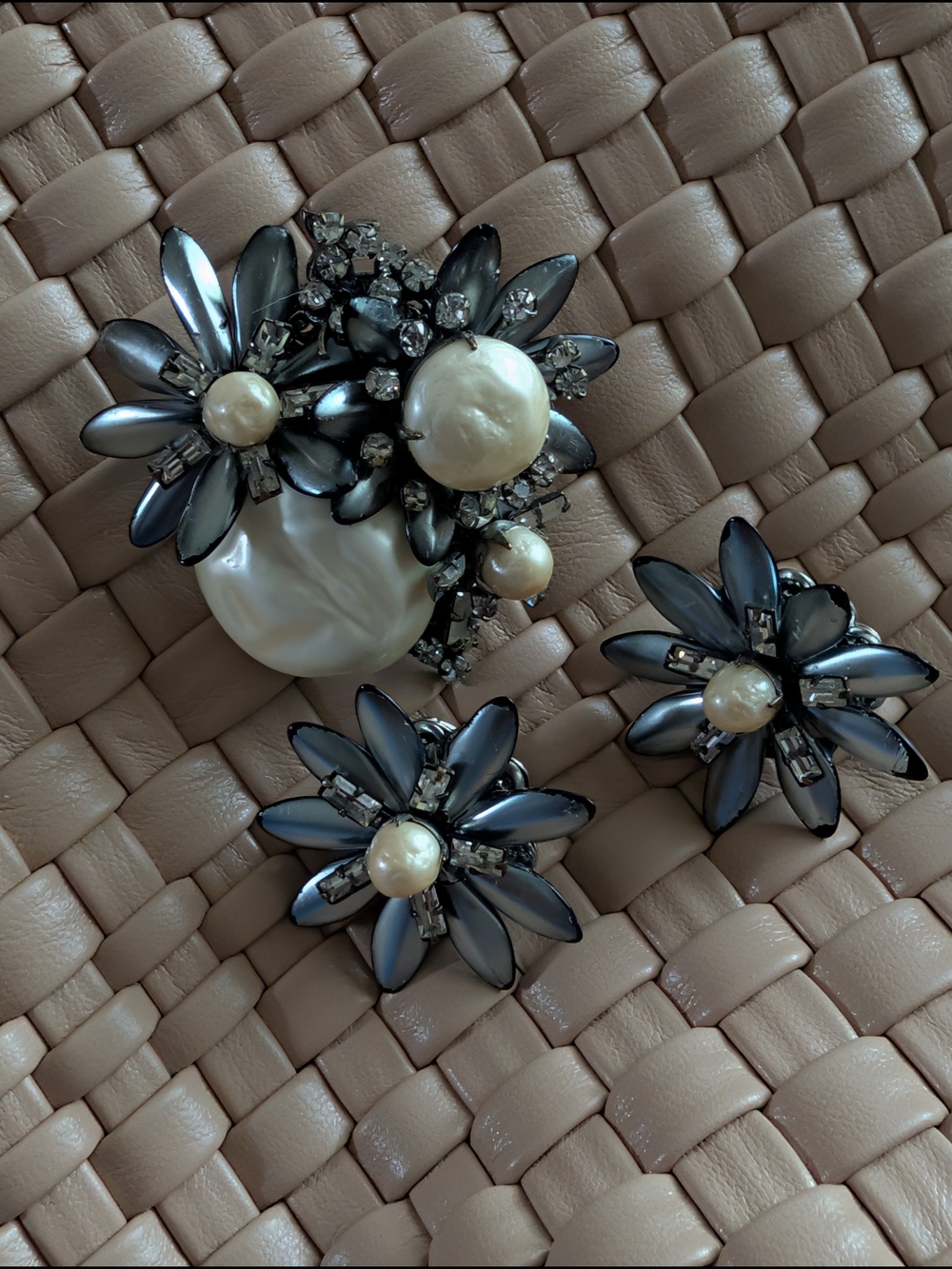 Miriam Haskell 1950s Vintage Parure Brooch and Earrings Set